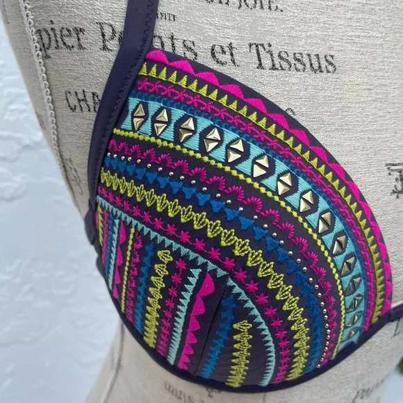 Candied Purple Womens Light Lift Aztec Geometric Stripes Bra Multicolor Sz 38B - Picture 8 of 9